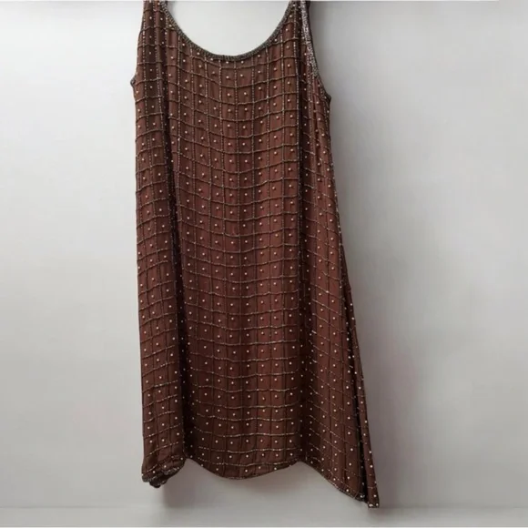 Vintage Brown Beaded Mini Dress​ Sz Med